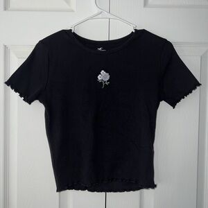 Hollister Gilly Hicks Black Baby T-Shirt with Floral Embroidery